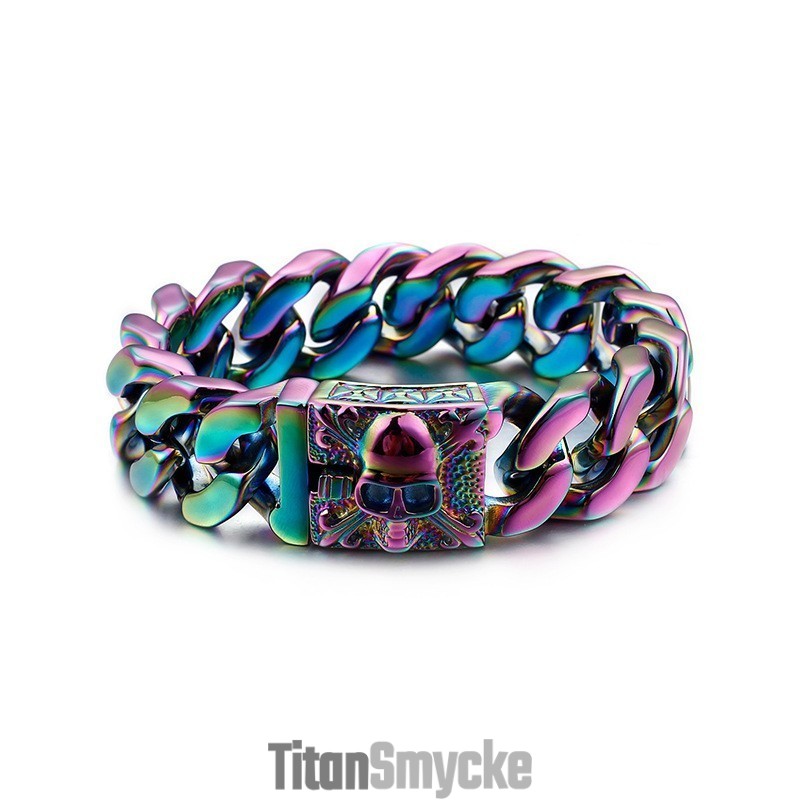 Kubanskt Titanarmband Med Dödskalle I Titan För Män Kubanskt Titanarmband Med Dödskalle I Titan För Män