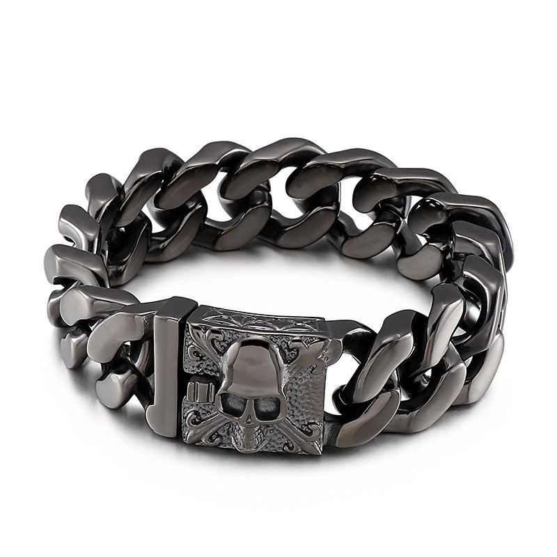 Kubanskt Titanarmband Med Dödskalle I Titan För Män Kubanskt Titanarmband Med Dödskalle I Titan För Män