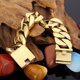Titanarmband För Män, Kuba, Tjockt Armband, Hiphop, Trendigt Herrarmband Med Elektroplätering I 18 Karat Guld, Titan