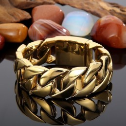Titanarmband För Män, Kuba, Tjockt Armband, Hiphop, Trendigt Herrarmband Med Elektroplätering I 18 Karat Guld, Titan