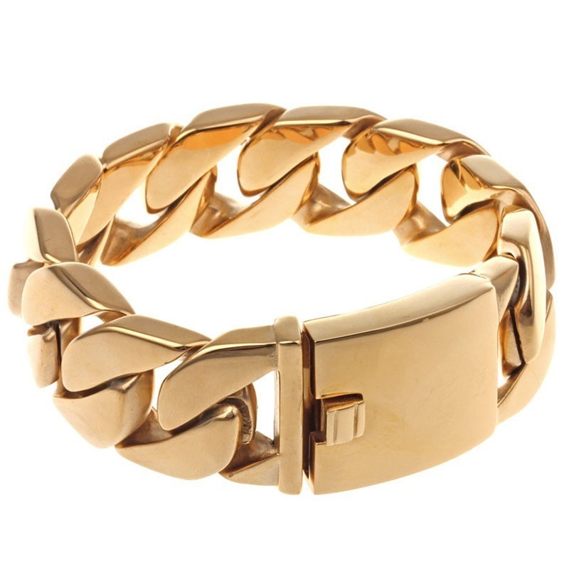 Titanarmband För Män, Kuba, Tjockt Armband, Hiphop, Trendigt Herrarmband Med Elektroplätering I 18 Karat Guld, Titan Titanarmband För Män, Kuba, Tjockt Armband, Hiphop, Trendigt Herrarmband Med Elektroplätering I 18 Karat Guld, Titan