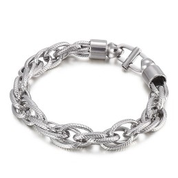 Herrhalsband Med Ovalt Vridet Mönster Och Solburstspänne I Titan
