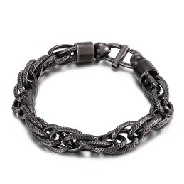 Herrhalsband Med Ovalt Vridet Mönster Och Solburstspänne I Titan