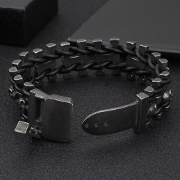 Retrofärgat Tjockt Dödskalle-Läderremarmband I Titan För Män, Bikerarmband