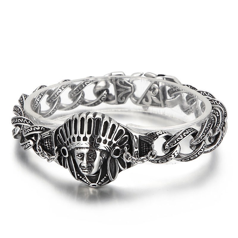 Nytt Casting Jewelry Retro Cool Chief Pattern Titanium Herrarmband Nytt Casting Jewelry Retro Cool Chief Pattern Titanium Herrarmband