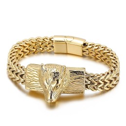 Hiphop-Armband Med Varghuvud Och Dubbelrad Kölvävd Kedja För Män I Titan