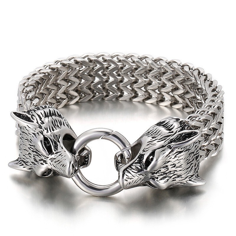 Elegant Trendigt Titanarmband Med Varghuvud Elegant Trendigt Titanarmband Med Varghuvud