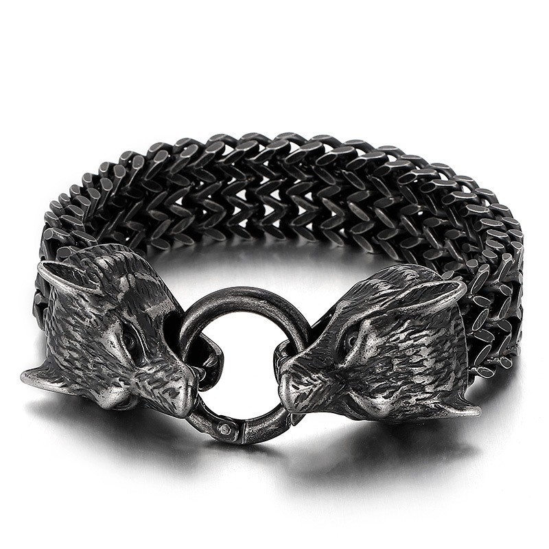 Chic Hipster Titanarmband Med Varghuvud Chic Hipster Titanarmband Med Varghuvud