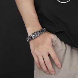 Retro Mode Svart Chic Stil Varghuvud Titanarmband För Herr