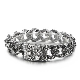 Retro Mode Svart Chic Stil Varghuvud Titanarmband För Herr