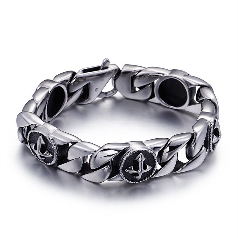 Vintage Chic Style Runt Tecken Kors Titanarmband För Herr Vintage Chic Style Runt Tecken Kors Titanarmband För Herr