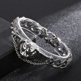 Vintage Överdrivet Mönster Tigerhuvud Böjt Titanarmband För Män