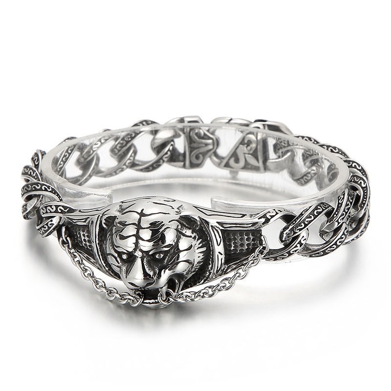 Vintage Överdrivet Mönster Tigerhuvud Böjt Titanarmband För Män Vintage Överdrivet Mönster Tigerhuvud Böjt Titanarmband För Män