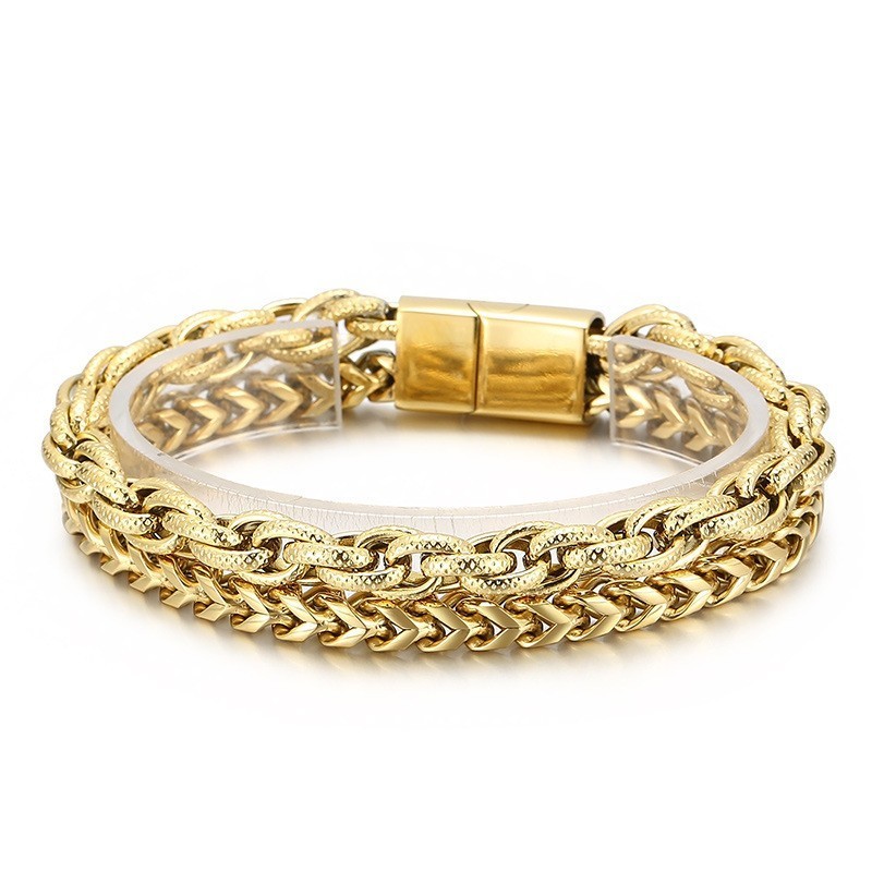 Moderiktigt Vakuumpläterat Titanarmband Med Dubbla Lager För Män Moderiktigt Vakuumpläterat Titanarmband Med Dubbla Lager För Män