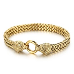 Cool Rock Hip-Hop Dubbelt Varghuvud Titanarmband För Herrar