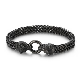 Coolt Rock Hiphop-Stil Dubbelt Varghuvud I Titanarmband För Män