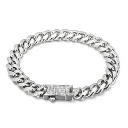Kubansk Kedja Med Diamanter Herrhalsband I Titan