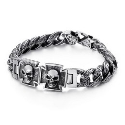 Coolt Dödskallekors Med Zirkonia-Titanarmband
