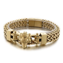 Coolt Hiphop-Armband I Titan Med Varghuvud För Män