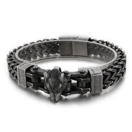 Coolt Hiphop-Armband I Titan Med Plätering Av Varghuvud För Män