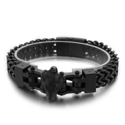 Moderiktigt Coolt Hiphop-Armband I Titan Med Plätering Av Varghuvud För Män