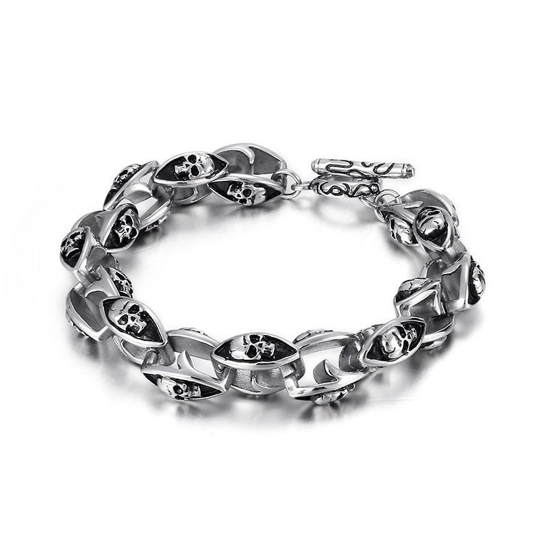 Rock Hiphop-Stil Titansmycken Coola Dubbelskalle Herr Titanarmband Rock Hiphop-Stil Titansmycken Coola Dubbelskalle Herr Titanarmband