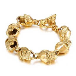 Elegant Titanarmband Med Guldfärgad Dödskalle För Män