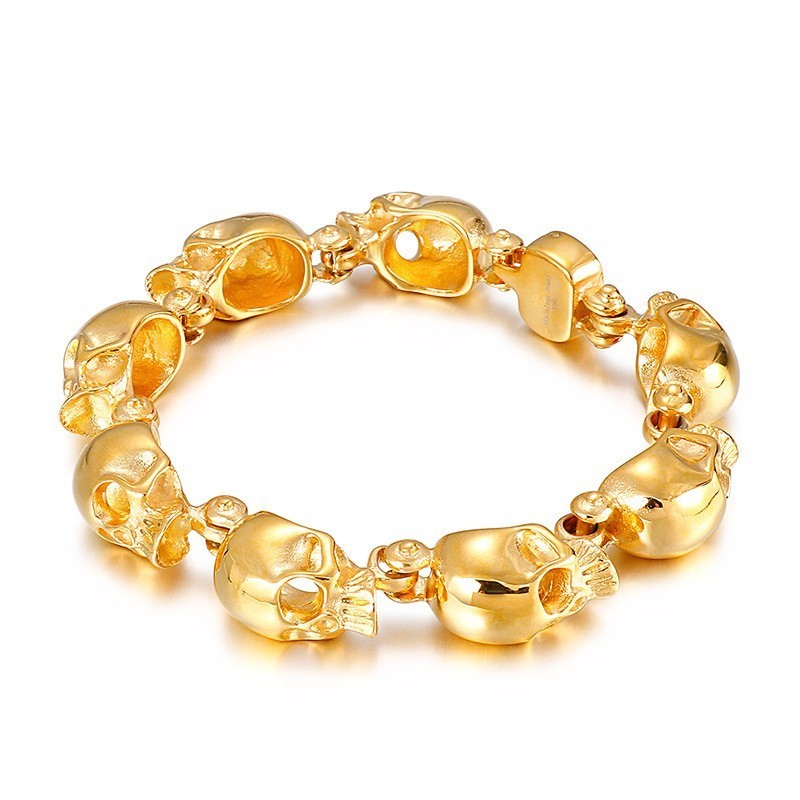 Elegant Armband I Titan Med Dödskalle I Guld För Män Elegant Armband I Titan Med Dödskalle I Guld För Män