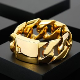 Moderiktigt Guldfärgat 31 Mm Brett Coolt Titanarmband Med Hiphop-Motiv