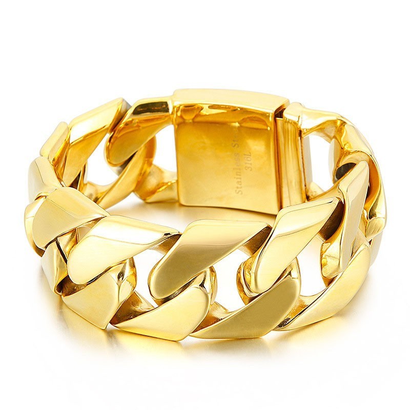 Moderiktigt Guldfärgat 31 Mm Brett Coolt Titanarmband Med Hiphop-Motiv Moderiktigt Guldfärgat 31 Mm Brett Coolt Titanarmband Med Hiphop-Motiv