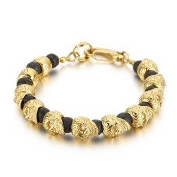 Titanarmband Med Skalle Och Tigeröga För Män. Armband Med Vulkansten.