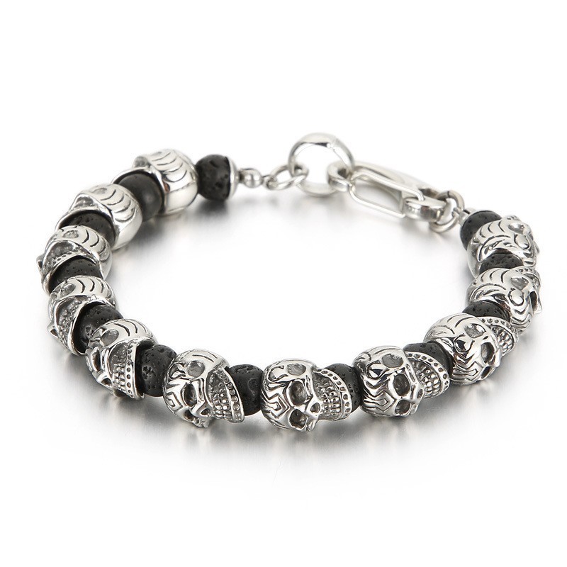 Titanskallearmband Tigeröga Vulkansten Herrarmband Armband Titanskallearmband Tigeröga Vulkansten Herrarmband Armband