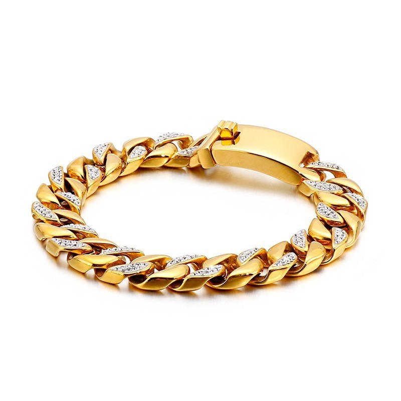 Hiphop-Smycken I Hiphop-Stil, 19 Karat Guld, Titanarmband För Män Med Diamanter Hiphop-Smycken I Hiphop-Stil, 19 Karat Guld, Titanarmband För Män Med Diamanter