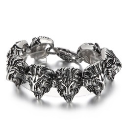 Alternativt Titanarmband Med Lejonhuvud Och Vilda Djur