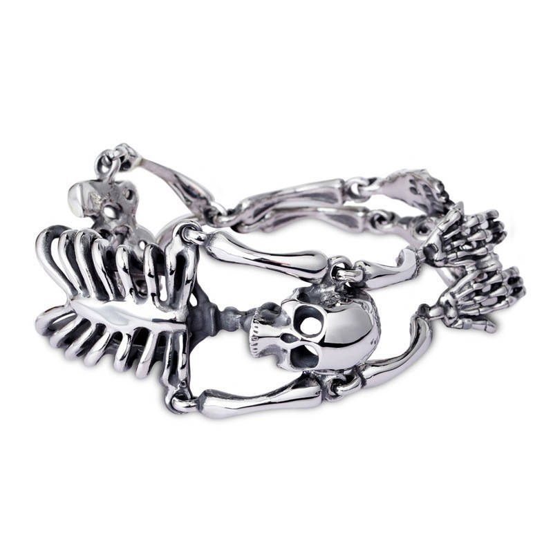 Vintage Överdriven Skalle Och Ben Titanarmband För Män Vintage Överdriven Skalle Och Ben Titanarmband För Män
