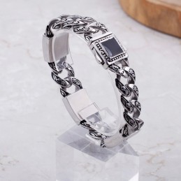 Vintage Hiphop-Stil Blommönster Med Diamantspänne För Män I Titanarmband