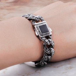 Vintage Hiphop-Stil Blommönster Med Diamantspänne För Män I Titanarmband