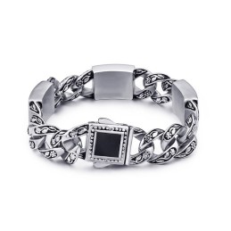 Vintage Hiphop-Stil Blommönster Med Diamantspänne För Män I Titanarmband
