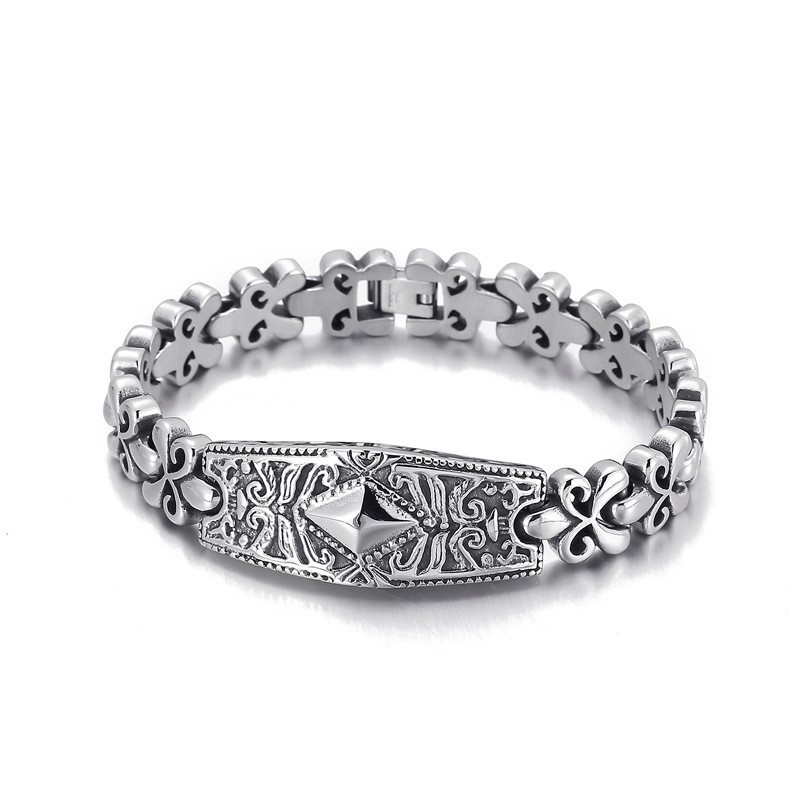 Moderiktigt Diamantformat Titanarmband Från Flower Bay För Män Moderiktigt Diamantformat Titanarmband Från Flower Bay För Män