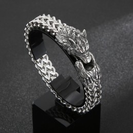 Coolt Wolf Head Dubbelgjutet Titanarmband För Herr