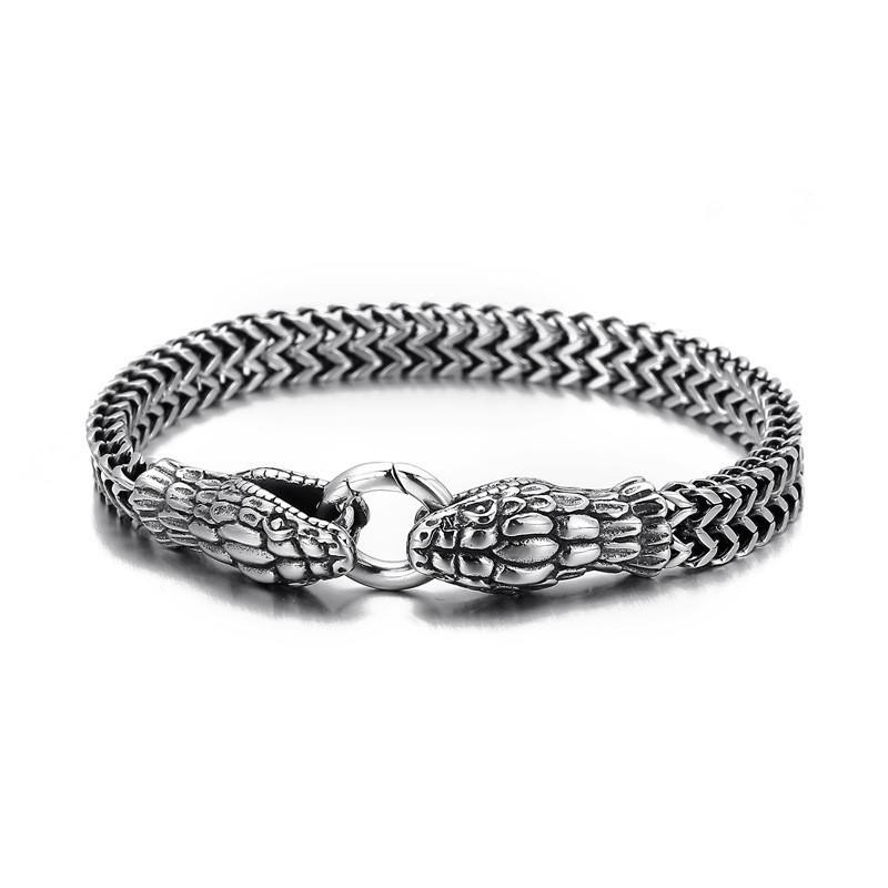 Vintage Cool Fashion Dubbelhövdat Orm Titanarmband För Herrar Vintage Cool Fashion Dubbelhövdat Orm Titanarmband För Herrar