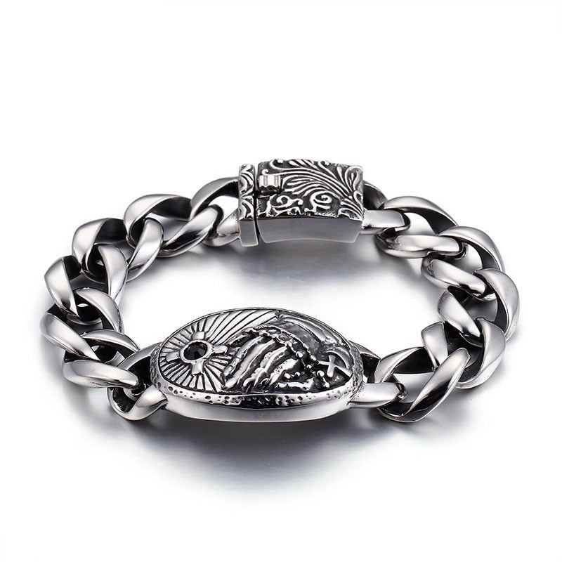Moderiktigt Kors Med Böjt Titanarmband För Män Moderiktigt Kors Med Böjt Titanarmband För Män