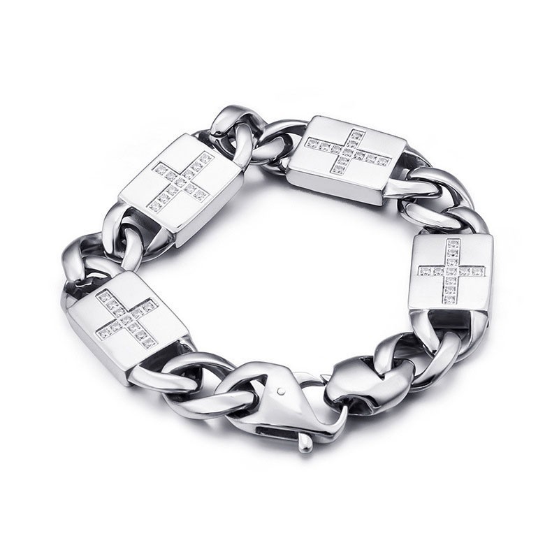 Moderiktiga Rock Hiphop-Stil Kors Med Diamanter Titanarmband Moderiktiga Rock Hiphop-Stil Kors Med Diamanter Titanarmband