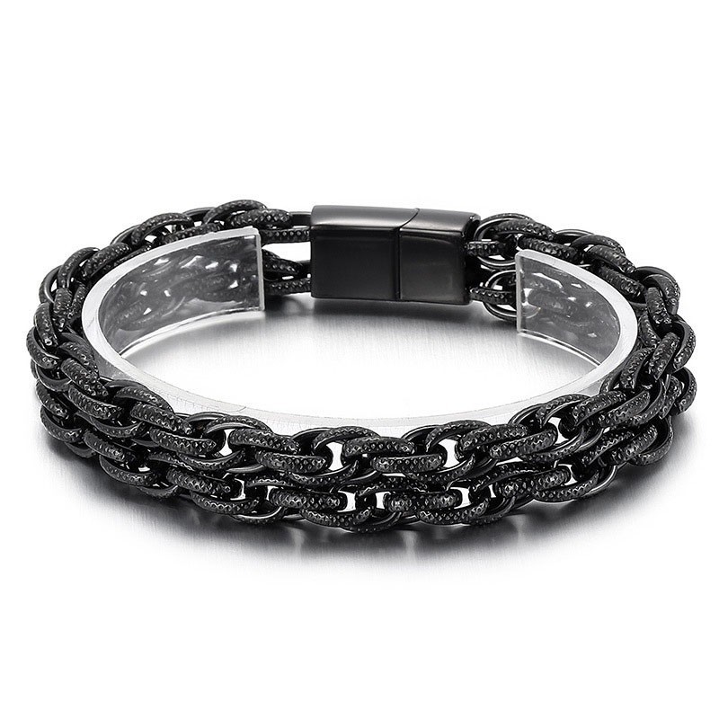 Moderiktigt Svartpläterat Dubbelt Titanarmband För Män Moderiktigt Svartpläterat Dubbelt Titanarmband För Män