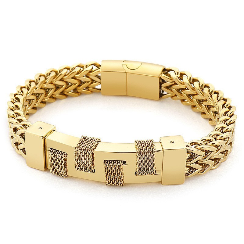 Moderiktigt Gatuböjt Vävt Titanarmband För Män Moderiktigt Gatuböjt Vävt Titanarmband För Män