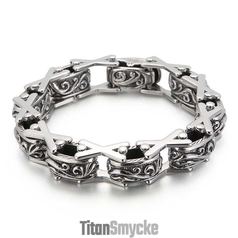 Coolt Blommigt X-Format Ihåligt Titanarmband För Män