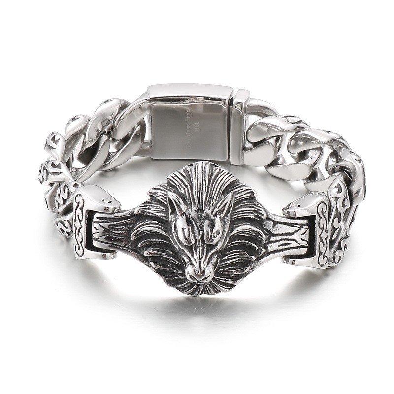 Varghuvud Blommig Titanarmband För Herr Varghuvud Blommig Titanarmband För Herr