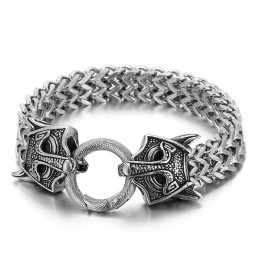 Populärt Coolt Flätat Titanarmband Med Dubbelt Djurhuvud För Män