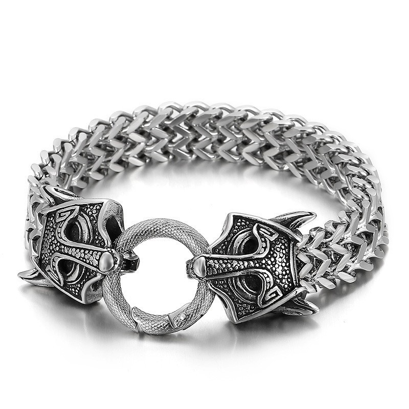 Populärt Coolt Flätat Titanarmband Med Dubbelt Djurhuvud För Män Populärt Coolt Flätat Titanarmband Med Dubbelt Djurhuvud För Män