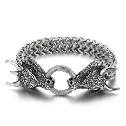 Populärt Coolt Flätat Titanarmband Med Dubbelt Djurhuvud För Män